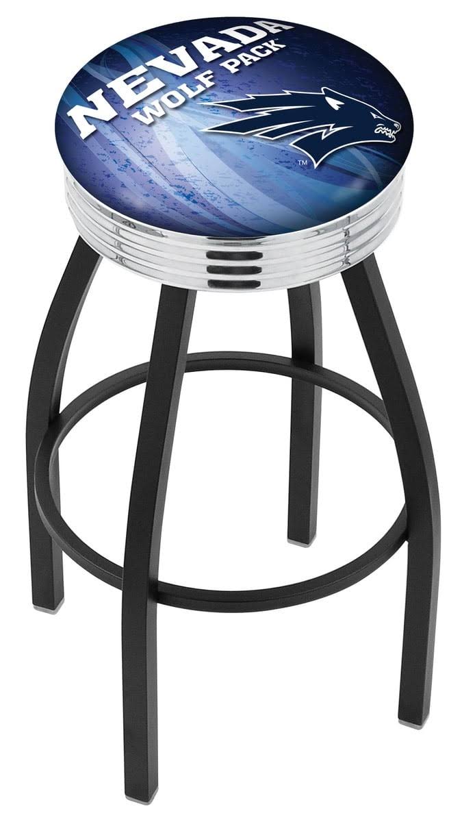 Holland Bar Stool Nevada 30 inch L8B3C Black Wrinkle with Chrome Accent Ring Bar Stool
