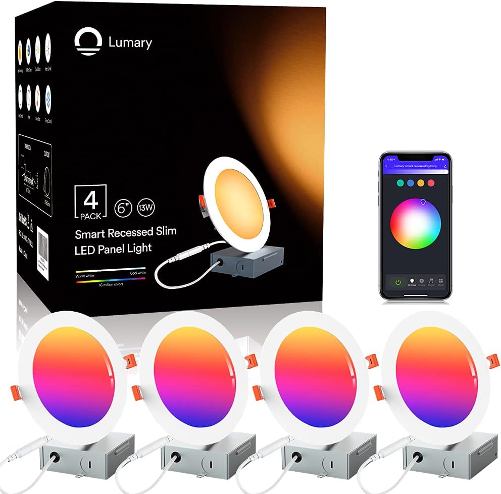 Recessed Lighting- Lumary 6 inch Smart WiFi Recessed Lights 13W 1100LM Smart Downlight with Junction Box Compatible with Alexa/Google Assistant(6 Inch-4PACK)