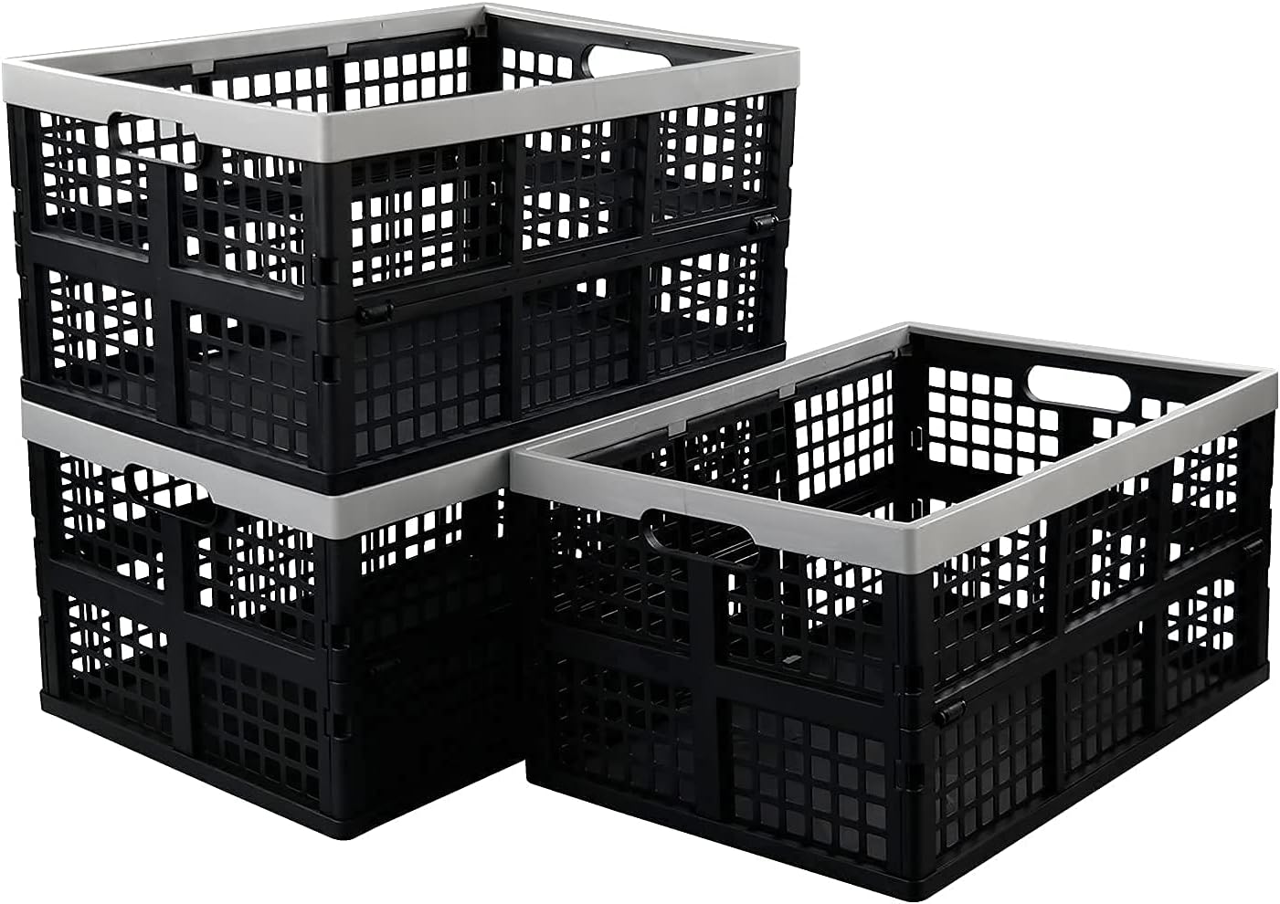 Xyskin 3-Pack 40 L Plastic Collapsible Basket Crate, Large Folding Storage Basket Pack of 2