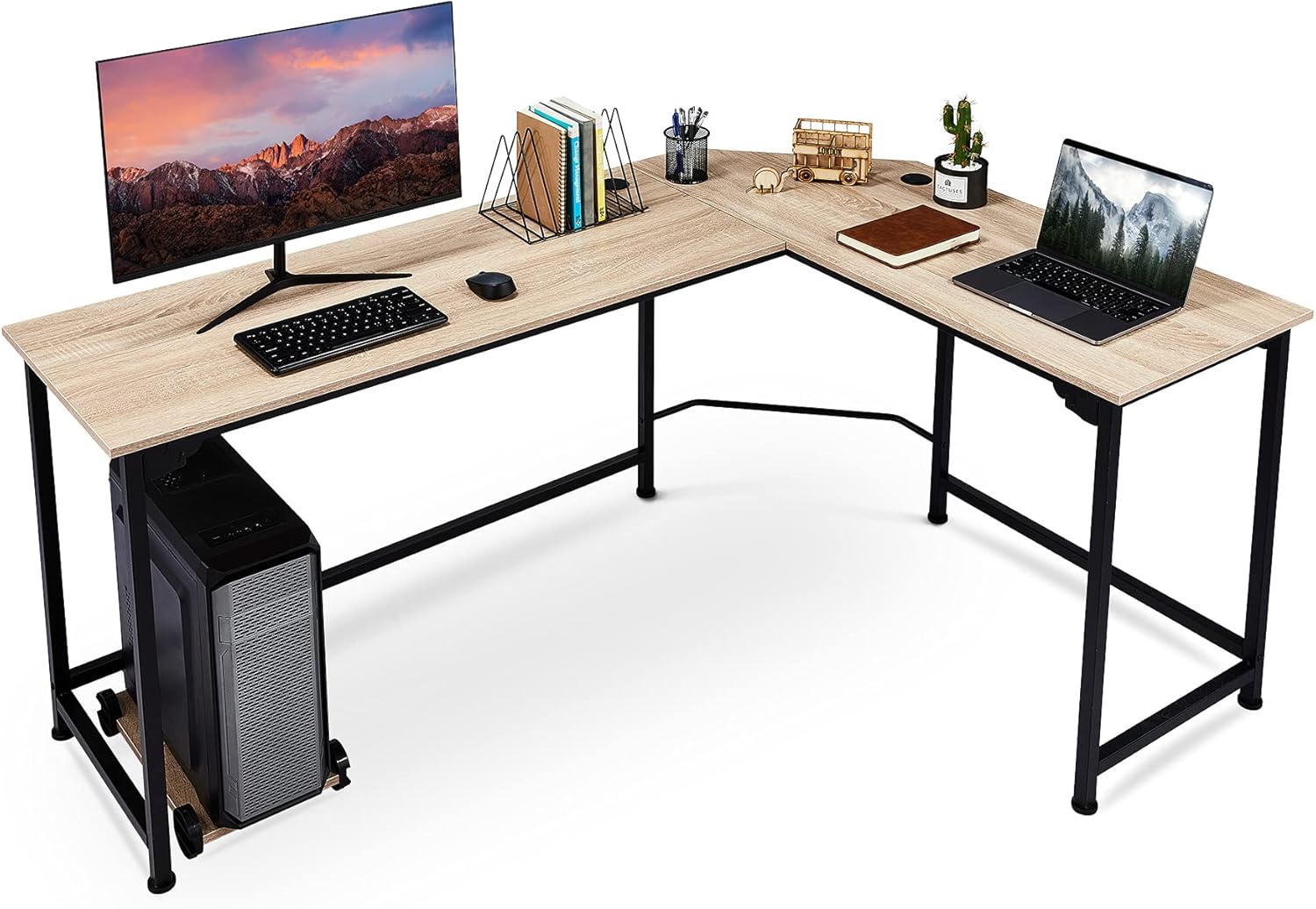 VONLUCE L Shaped Computer Desk with Tower Stand, Corner Desk with Cable Management, Space-Saving 66x19 Home Office Desk w Underdesk Cable Tray and Grommets, Simple Modern Gaming Desk, Walnut Pack of 2