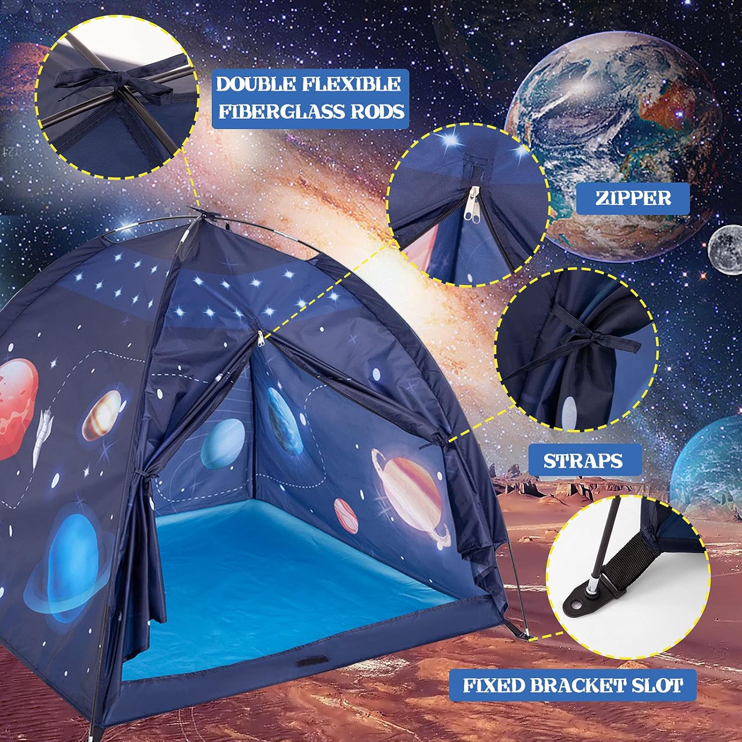 Play Tent for Kids, Gentle Monster Space World Tent, Universe Tent Indoor Playhouse for Boy, Imaginative Gift for Toddlers & Children 2 3 4 Years Old and Up - 2021 Updated Pack of 2