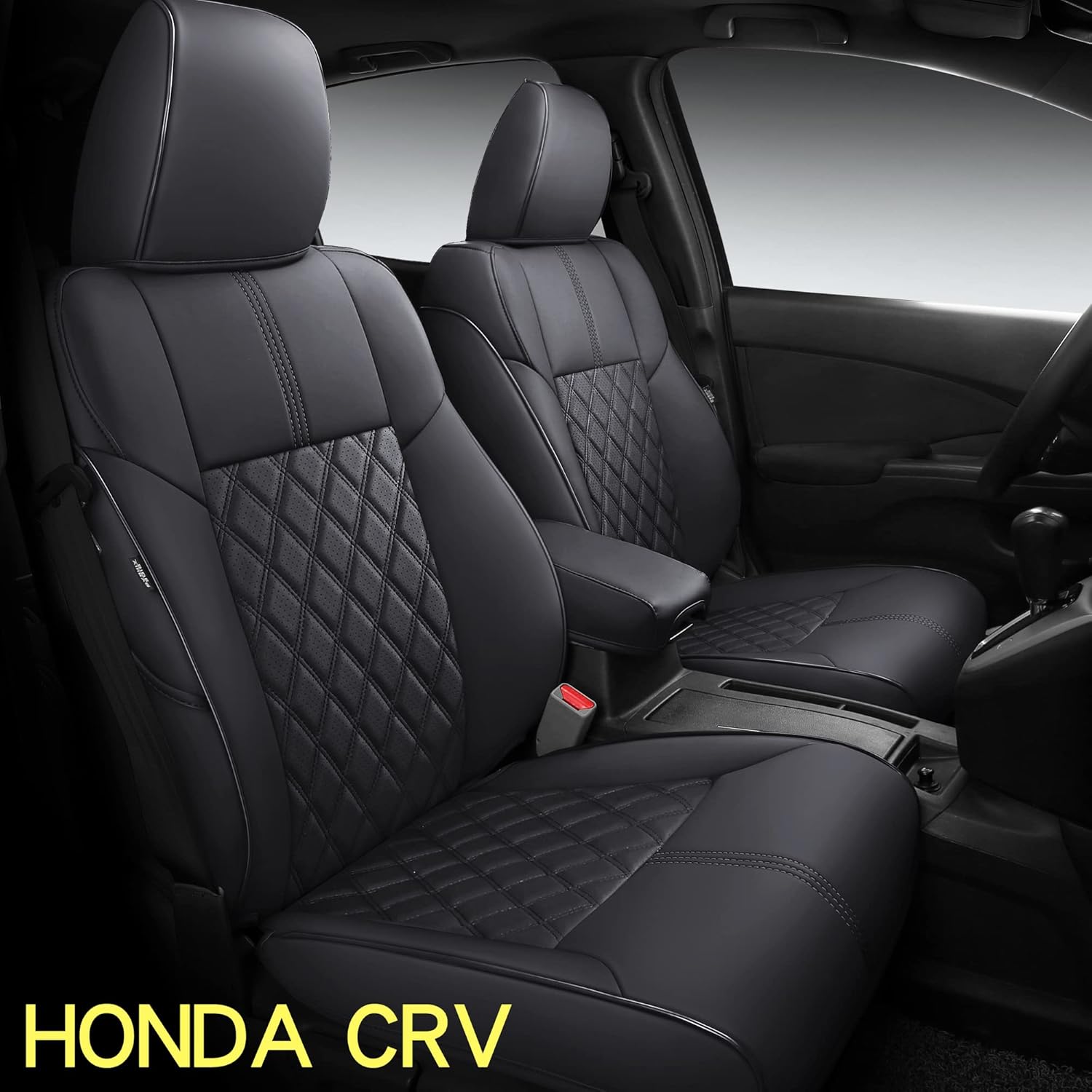 SuperVibe Auto Faux Leather Full Wrapped Custom Car Seat Covers for 2012-2021 Honda CRV (CRV 2012-2016, Black)