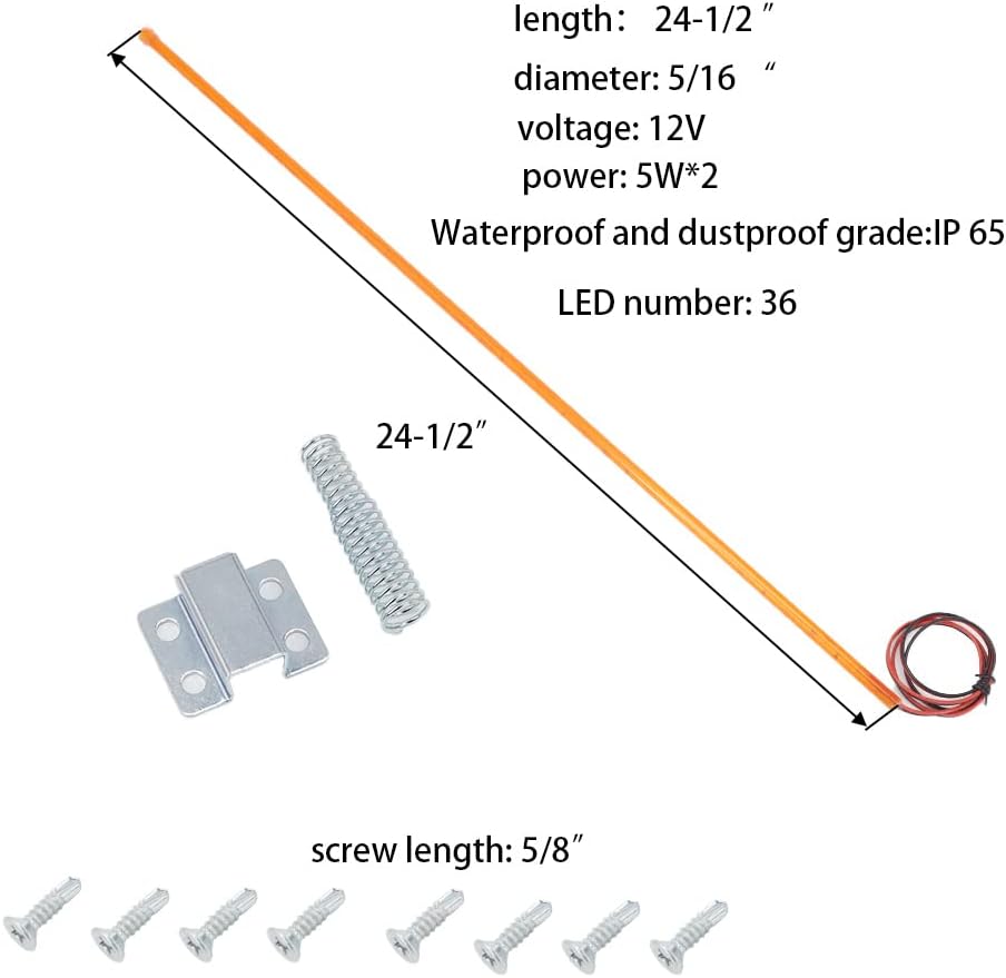 TIANMEIYI Trailer Guide Lights, Boat Outfitting LED Lighted Trailer Guides,Used in Trailer Backing, Boat Trailer,Waterproof Red LED Lights, 24-1/2 Inches L x 5/16-Inch Diameter 12V,5W*2