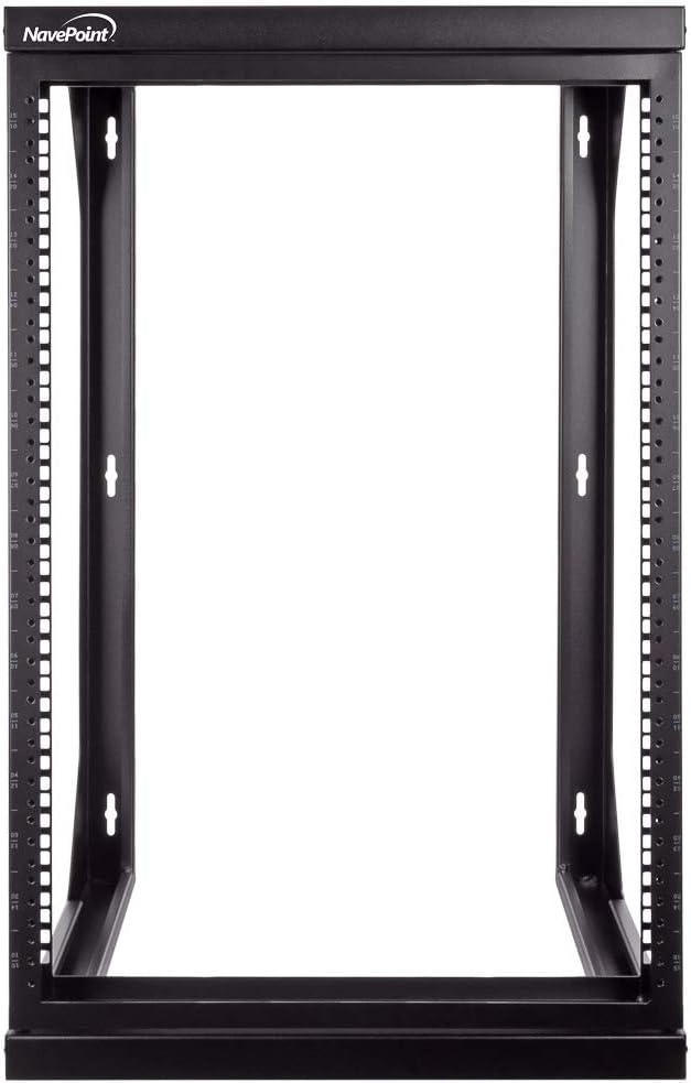 NavePoint 15U Wall Mount IT Open Frame 19 Inch Rack with Swing Out Hinged Gate Black