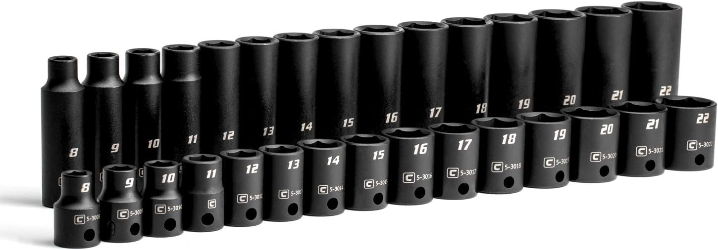 Capri Tools 3/8-Inch Drive Shallow and Deep Impact Socket Set, Metric, 8 to 22 mm, Premium Chrome Molybdenum Steel, 30-Piece