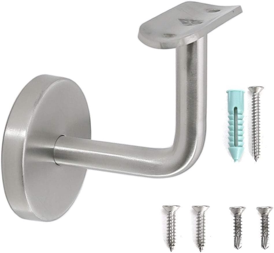 Stainless Steel Wall Mount Staircase Handrail Brackets w/Base Flange Cover for Flat Surface Square Top Railing, Satin Finish, 6-Pack Pack of 2