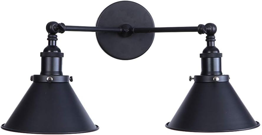 ATC&reg; Black Wall Light Sconce 2-Light Arm Adjustable Funnel-Shaped Lampshade Vintage E27 Wall Lamp Retro Industrial Luminaire for Cafe Bar Loft Decor