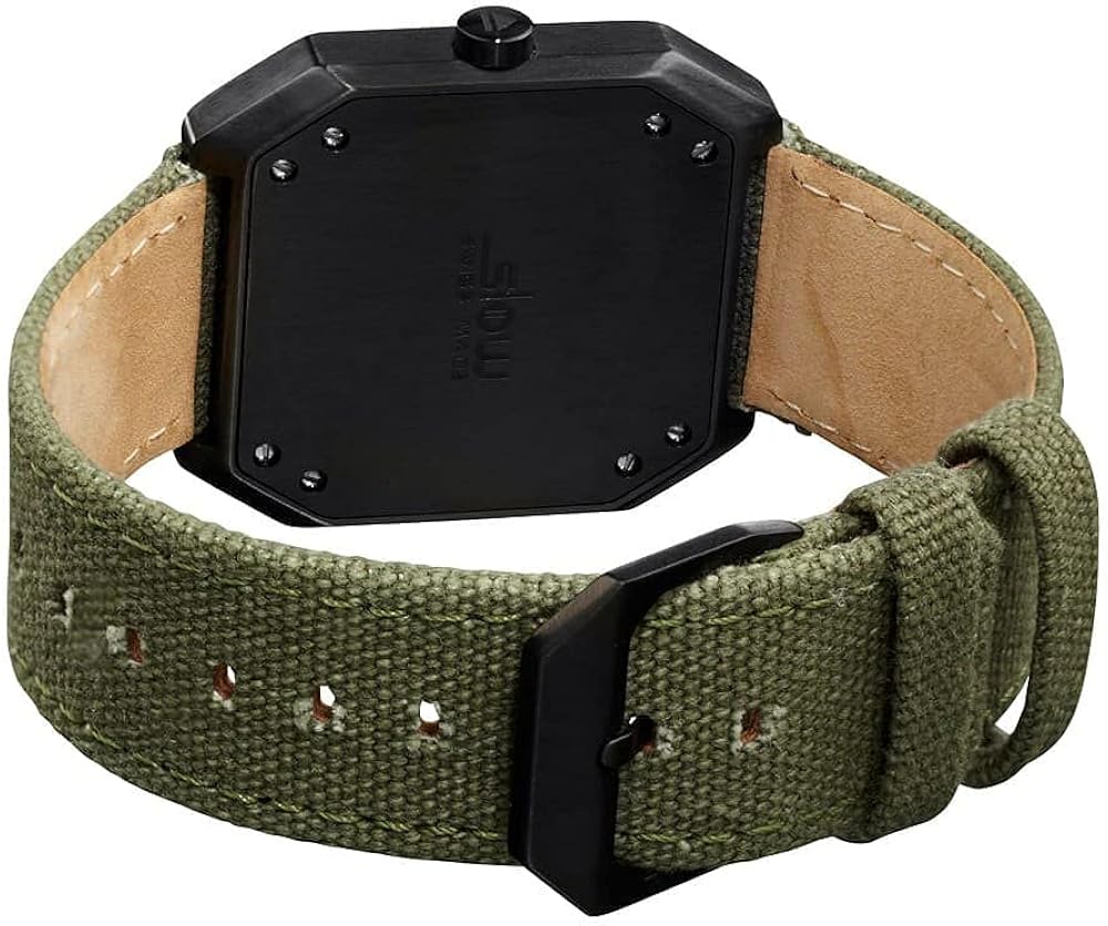 slow Jo 15 - Swiss Made one-hand 24 hour watch - Black with olive grenn canvas band