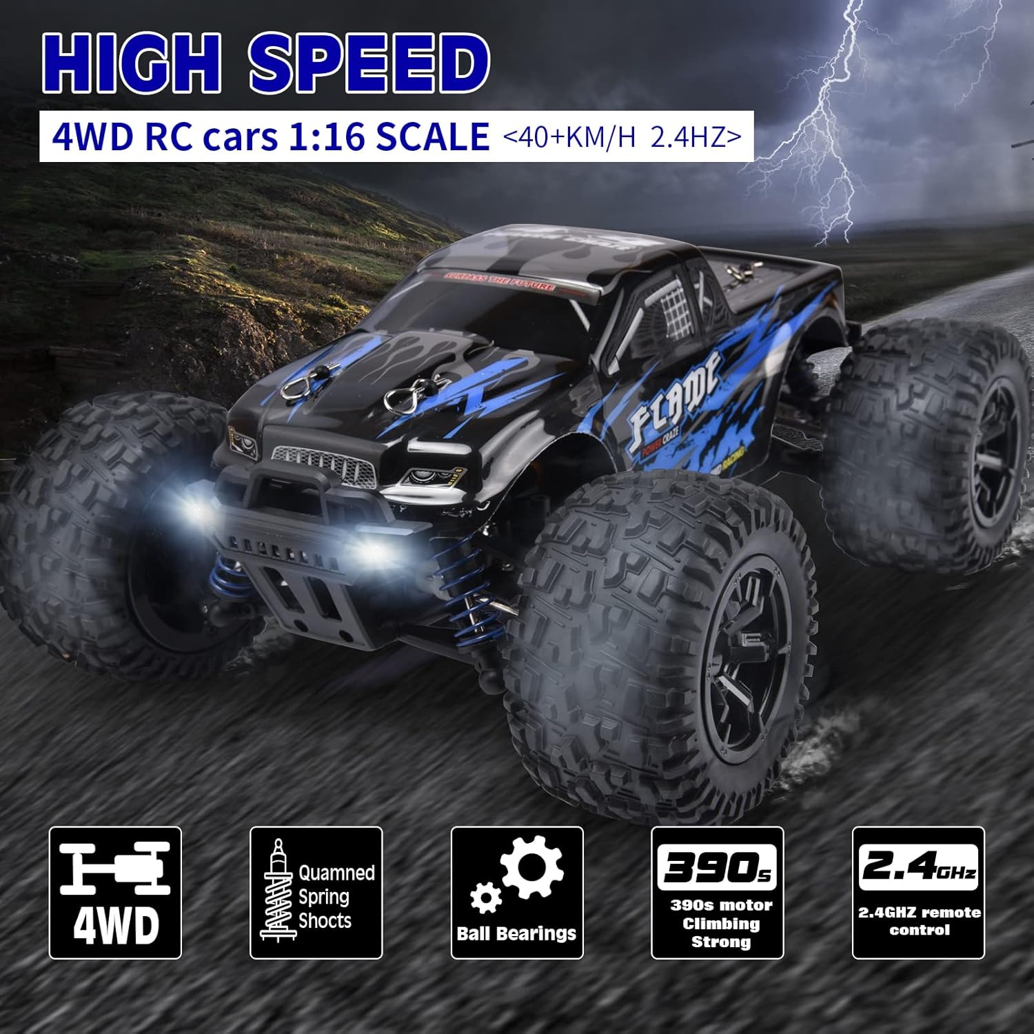 Eiskah 1:16 Scale Hobby RC Cars for Adults Boys,40+KM/H High Speed Remote Control Car,4x4 Off Road RC Truck Crawler Racing Electric Toy with DIY Extra Shell,2 Batteries for 40+ Min Play