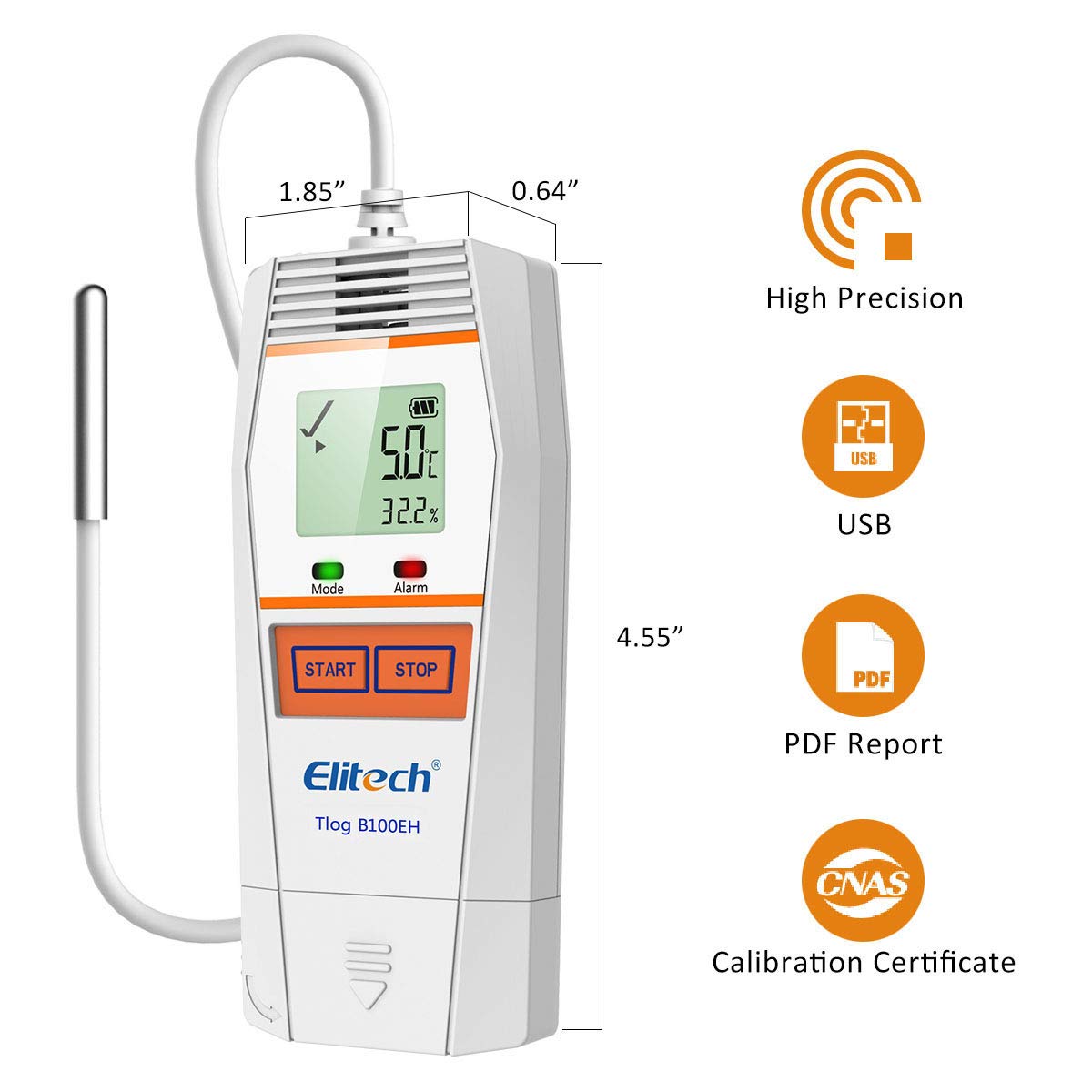 Elitech Tlog B100EH Temperature and Humidity Data Logger Wireless Reusable PDF Report External Sensor 32000 Points Pack of 2