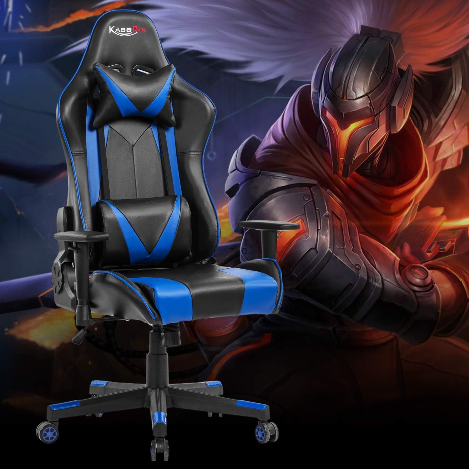 Kasorix Black Gaming Chair with Headrest Gamer Chair with Adjustable Armrest High Back Computer Chair Ergonomic Desk Chair Video Game Chair for Adults Gaming Chair-8562BLACK
