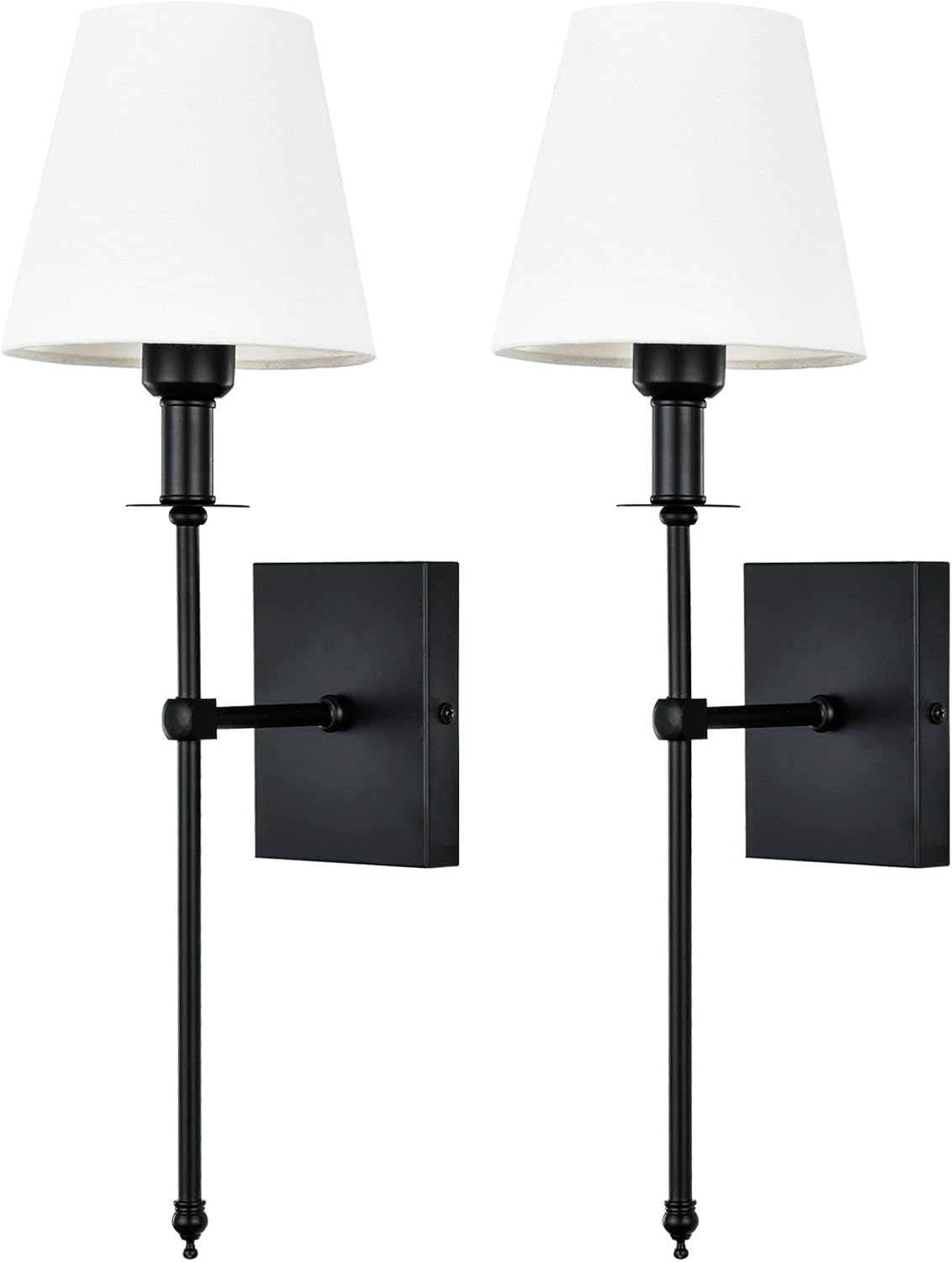 Pauwer Slim Wall Sconce Set of 2 White Fabric Shades Wall Sconce Hardwired Indoor Wall Light Column Stand Bedroom Wall Lamps Bathroom Vanity Light Fixture, Black