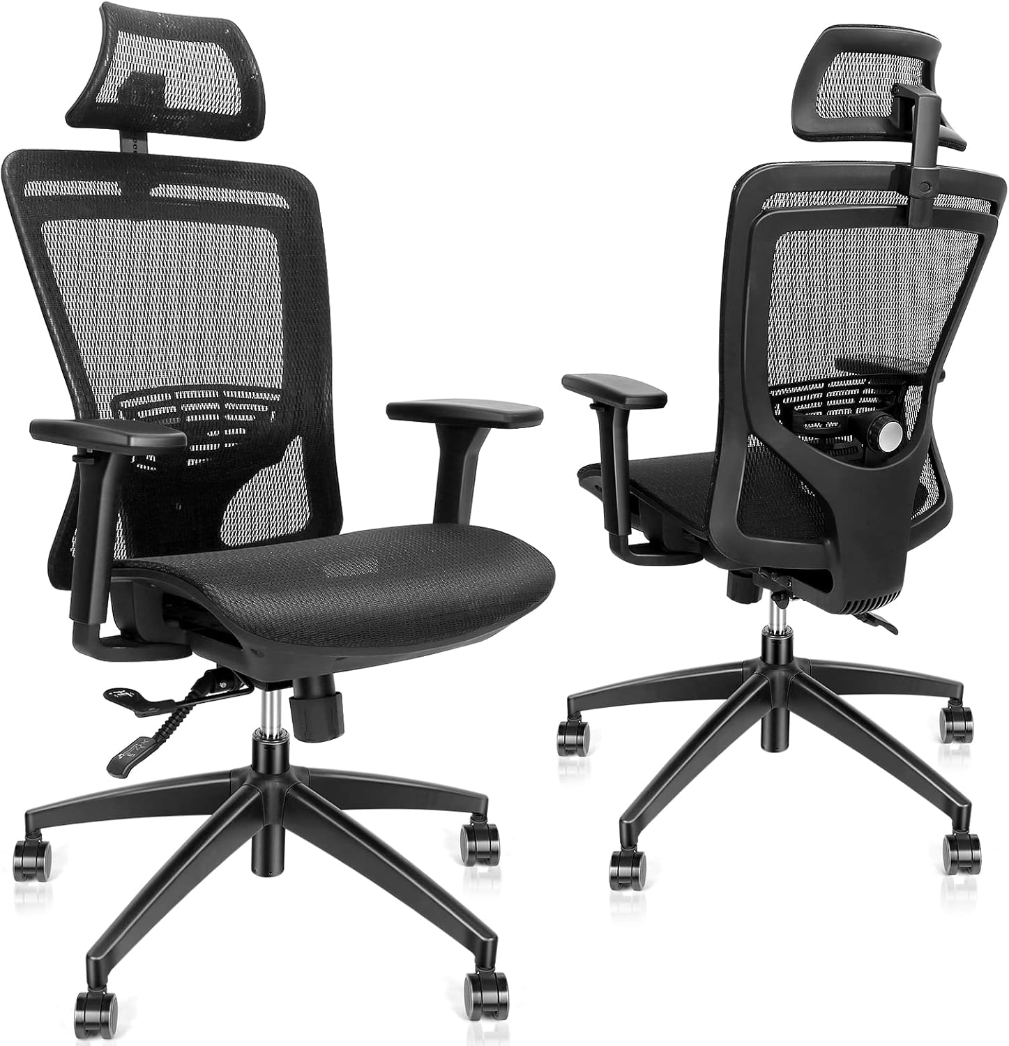 Ergonomic Mesh Office Chair, LMIKAF Adjustable Mesh Office Chair with 5D Padded Armrest, Lumbar Support, Thick Seat Cushion and Adjustable Headrest - 135&deg; Rocking High Back Desk Chair
