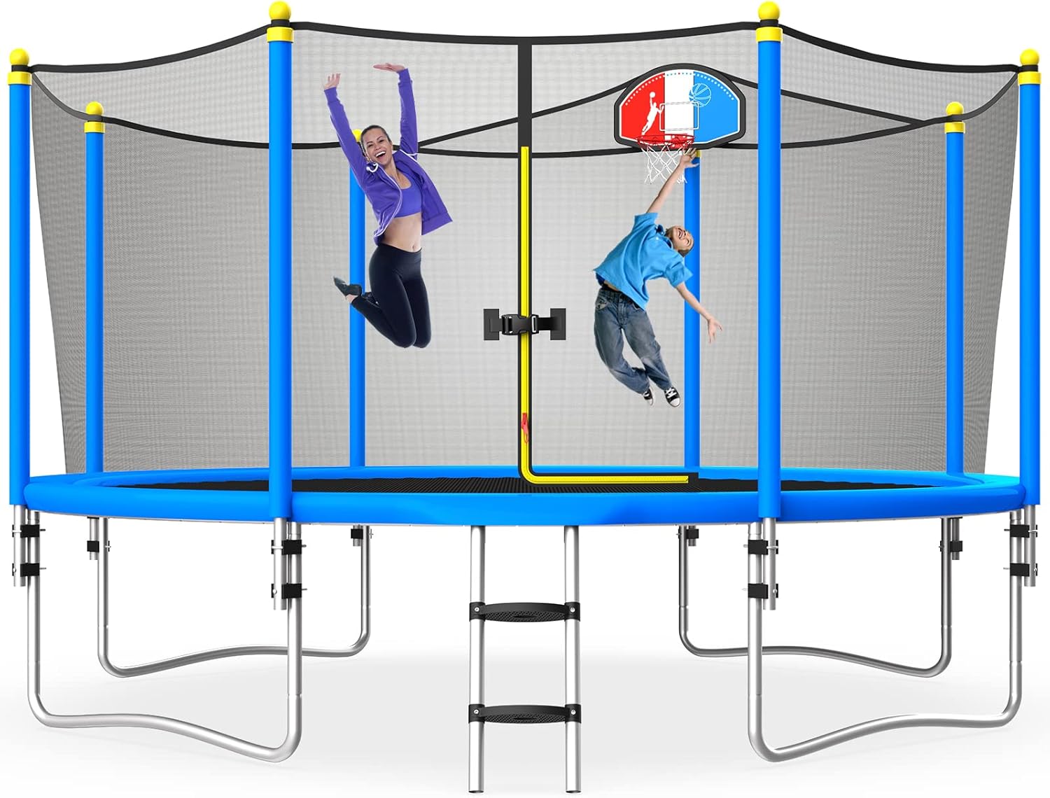 Lyromix 14Ft Trampoline Kids Trampolines with Enclosure Net, Outdoor Recreational Trampoline with Basketball Hoop and Ladder for Children and Adults for Backyard,Sky Blue