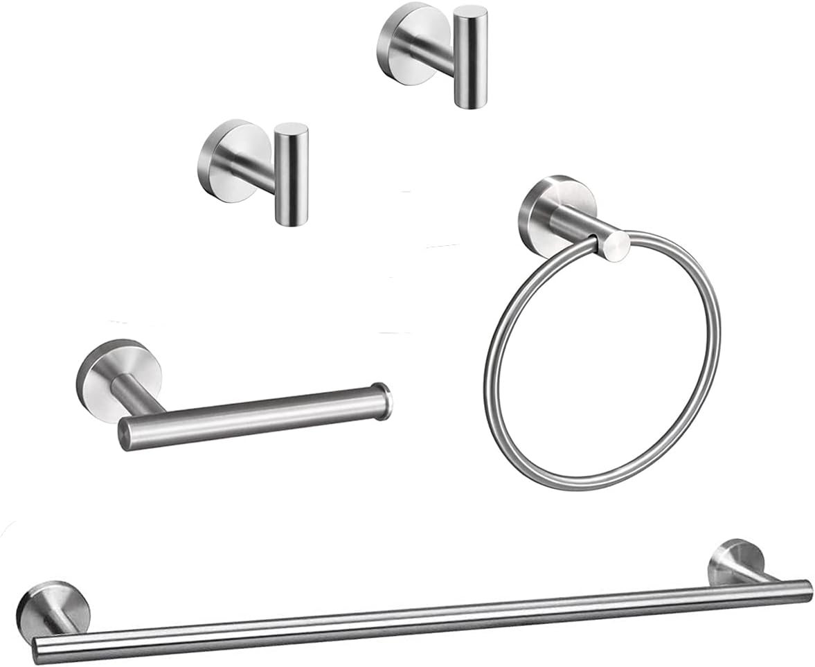 Bathroom Hardware Accessory Set Include 24-Inch Towel Bar, Durable SUS304 Stainless Steel Bathroom Towel Rack Set, Modern Style Matte Black Towel Bar Set, 5-Piece Pack of 2