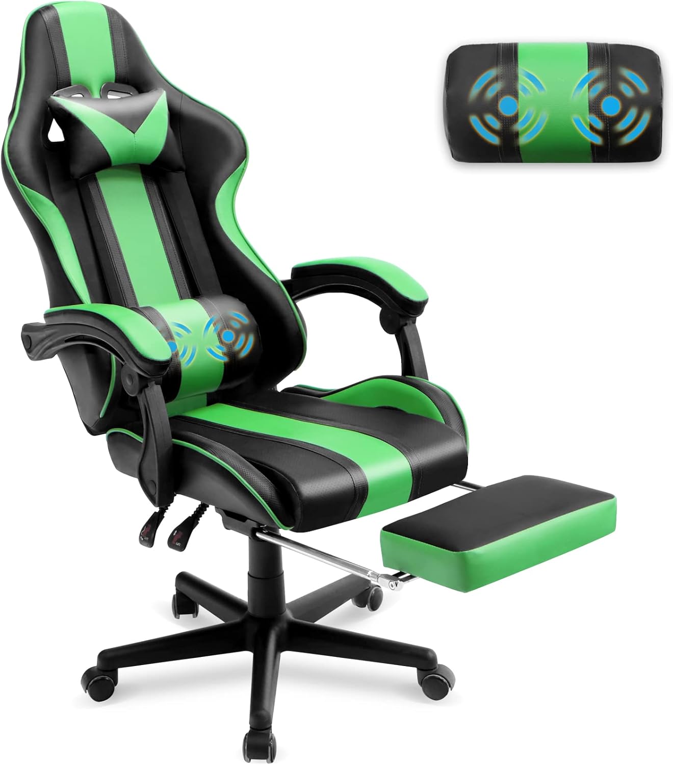 Ferghana Green Gaming Chair with Footrest, Ergonomic Gamer Chair,Office Computer Gaming Chairs,E-Sports Racing Game Chair with Lumbar Pillow and headrest