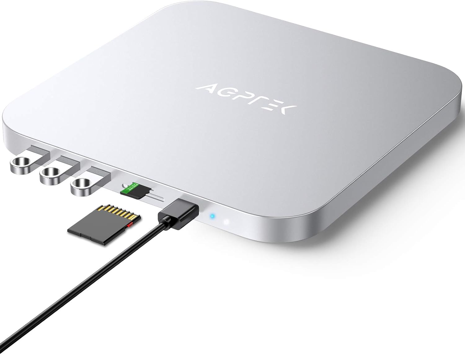 Type-C Hub with Hard Drive Enclosure, AGPTEK USB-C Docking Station & Stand for Mac Mini with SATA SSD/HDD Slot, TF/SD Card Readers USB 3.0/2.0 for Mac Mini 2018 or Above