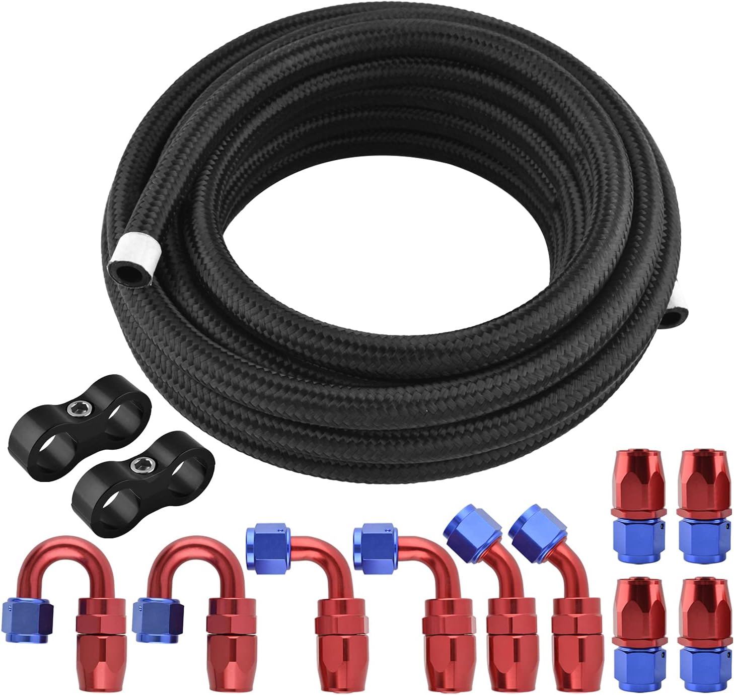 SINTLY 10AN Fuel line Hose Fitting Kit Braided Nylon Stainless Steel Oil Gas AN10 CPE 20FT Black Pack of 2