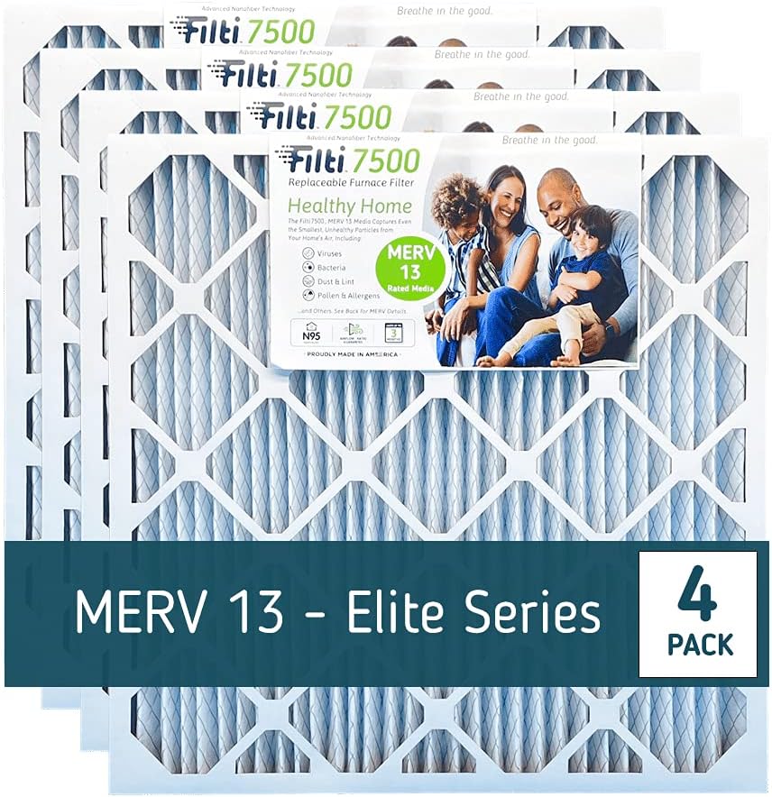FILTI 7500 Air Filter 24x30x1 MERV 13 | Pleated Home Air Filter w/ Nanofiber Technology | HVAC AC Furnace Filter MADE IN USA, 4 Pack (24x30x1) Pack of 2