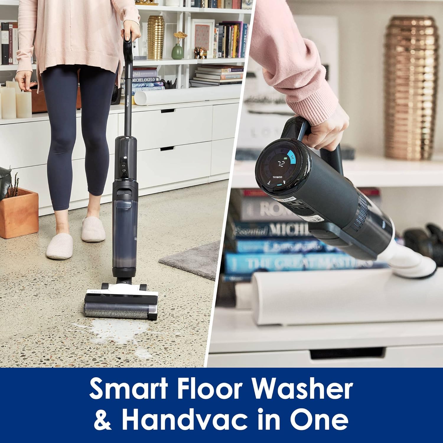 Tineco Floor ONE S5 Combo 2-in-1 Smart Cordless Wet-Dry Vacuum Cleaner and HandVac, Great for Sticky Messes and Pet Hair, Lightweight, Ultra-Quiet, with Smart Display, Wi-Fi, App and Voice Guide
