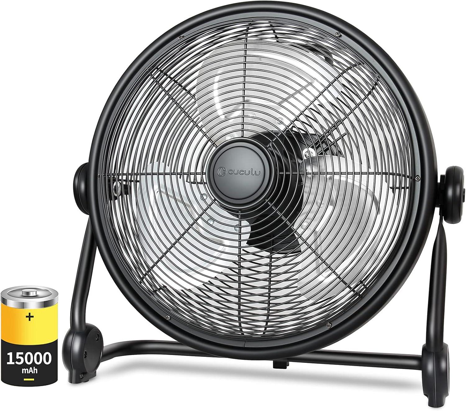 Rechargeable Battery Operated Fan, 15000mAh Battery Powered Fan 12'' Cordless Fan with Metal Blade, High Velocity Portable Fan for Garage, Backyard, Camping, Travel.