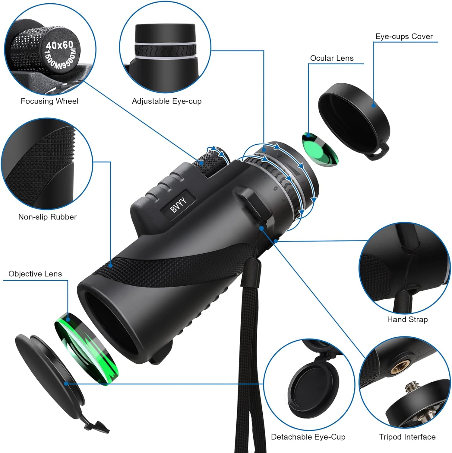 40X60 Monocular Telescope with Smartphone Holder Tripod Waterproof Compact HD Monoculars Scope for Adults Bird Watching Travelling Hunting Hiking Concert