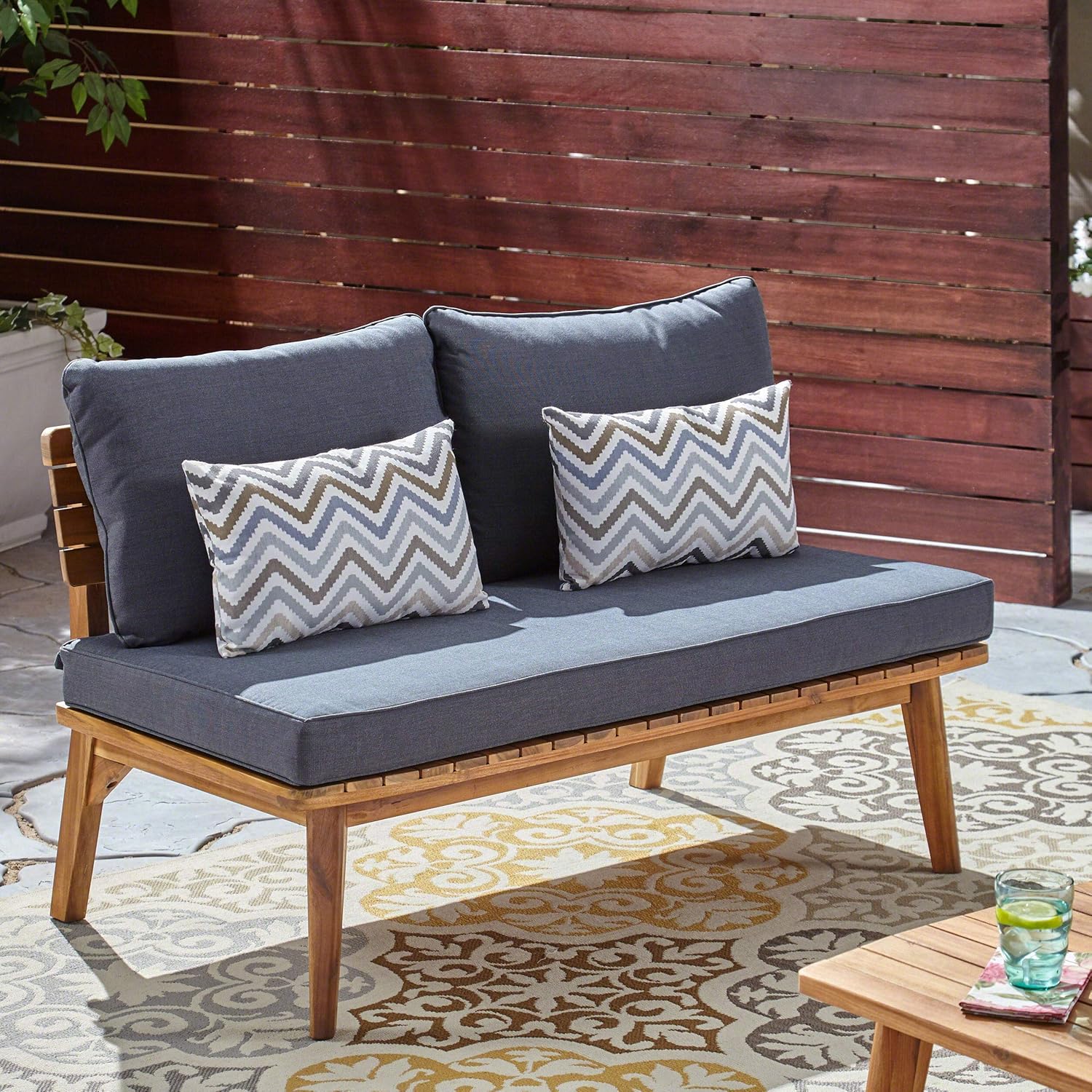 Christopher Knight Home 306424 Boyle Outdoor Acacia Wood Loveseat, Teak Finish/Gray