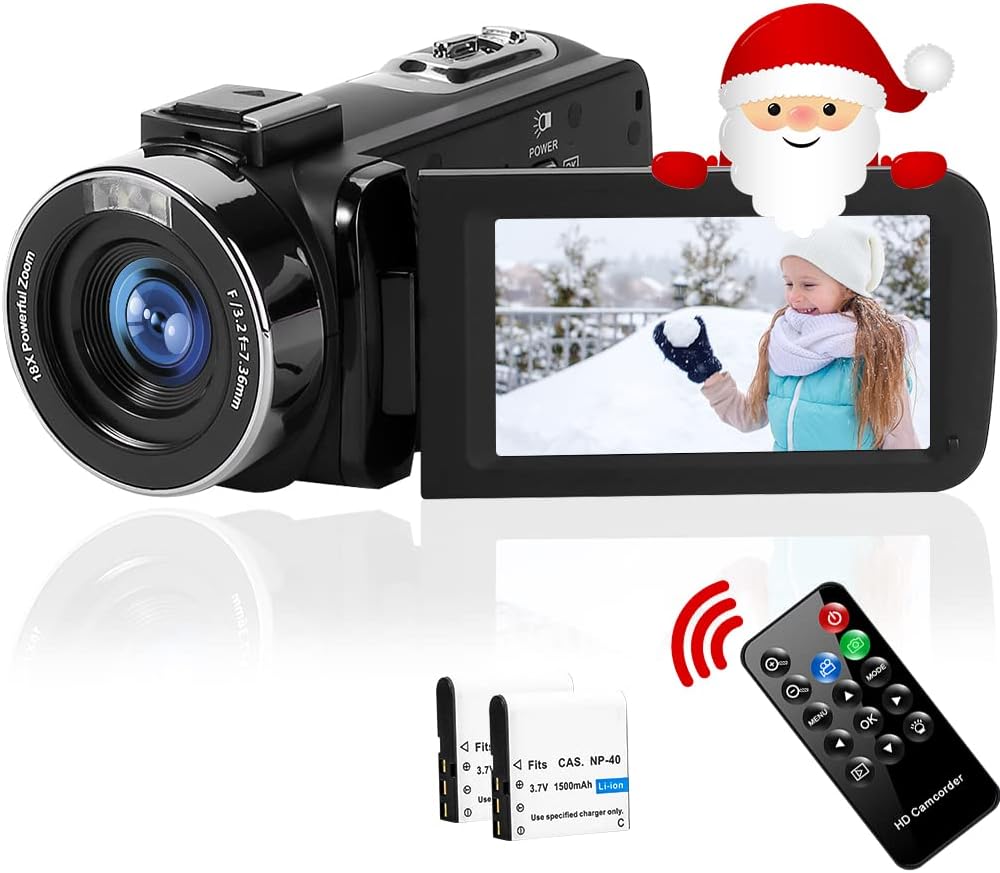 Camcorder Full HD 2.7K 30FPS 42MP 18X Digital Zoom Video Camera for YouTube Fill Light Pause Function Vlogging Camera with 3.0’’LCD and 270°Rotation Screen Digital Camera with Remote Control Pack of 2