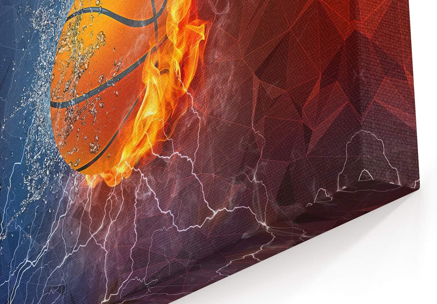 Basketball Canvas Wall Art, Cool Sport Ball on Fire and Water Abstract Giclee Print Home Decor Ready to Hang, 20x20 Inch