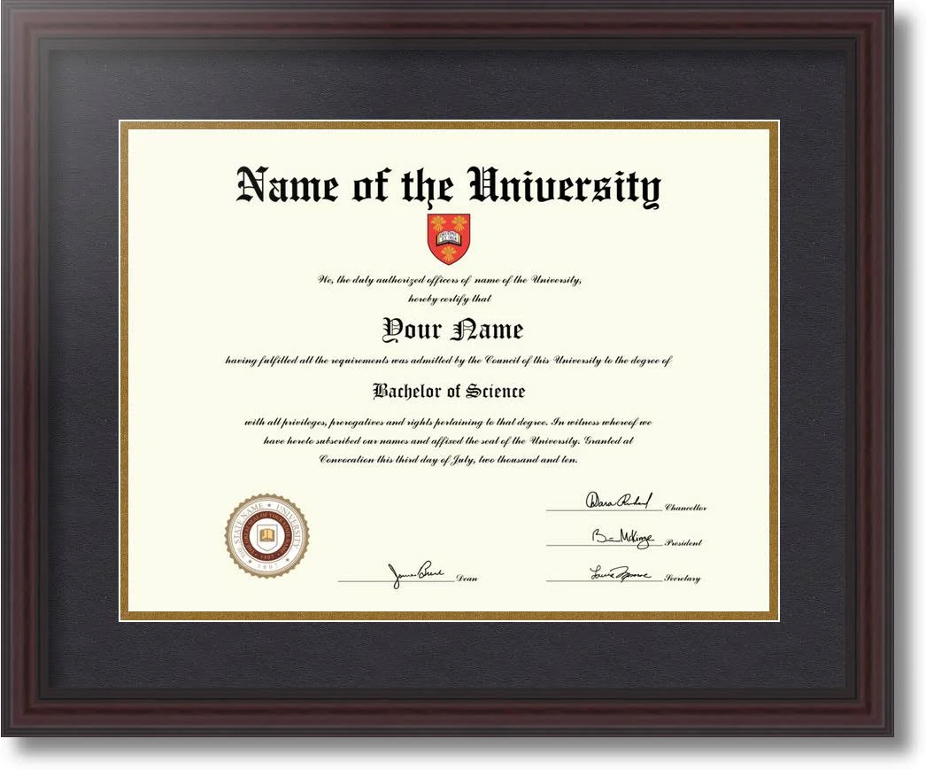 ArtToFrames 12x16 inch Diploma Frame - Framed in Traditional Cherry with Steps with Black and Gold Mats, Comes with Regular Glas