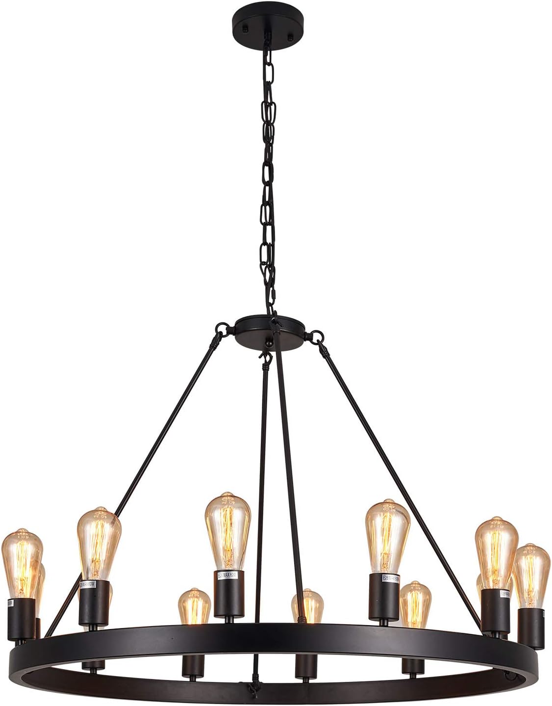LIANSHUN Rustic Wagon Wheel Farmhouse Island Light, Retro Industrial Pendant Light, 34.45