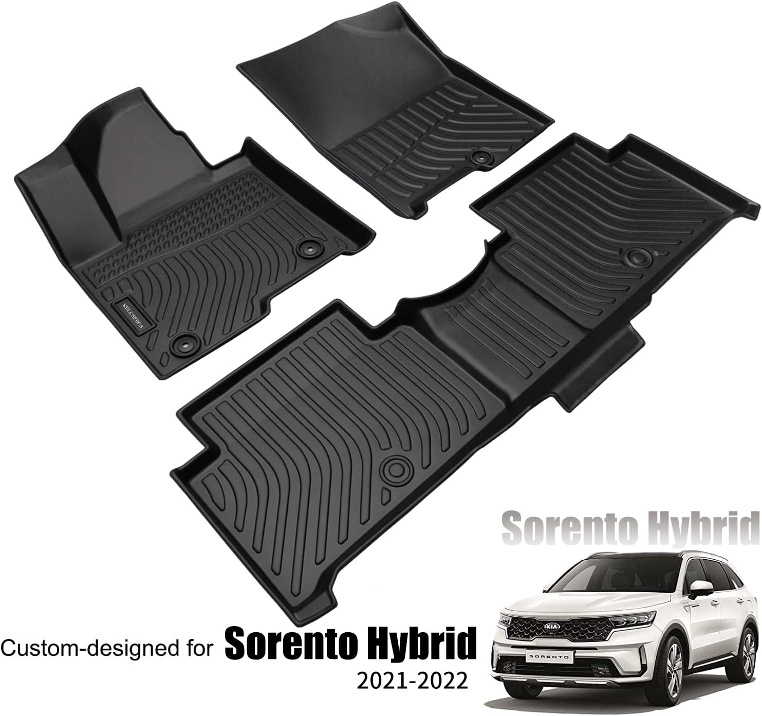 KELCSEECS Floor Mats Custom for Kia Sorento Hybrid 5 Seat 2021 2022 Waterproof Rubber Car Mats All Weather Guard Non-Slip Heavy TPE Duty Automotive Floor Liners Front & Rear Black Sorento Accessories