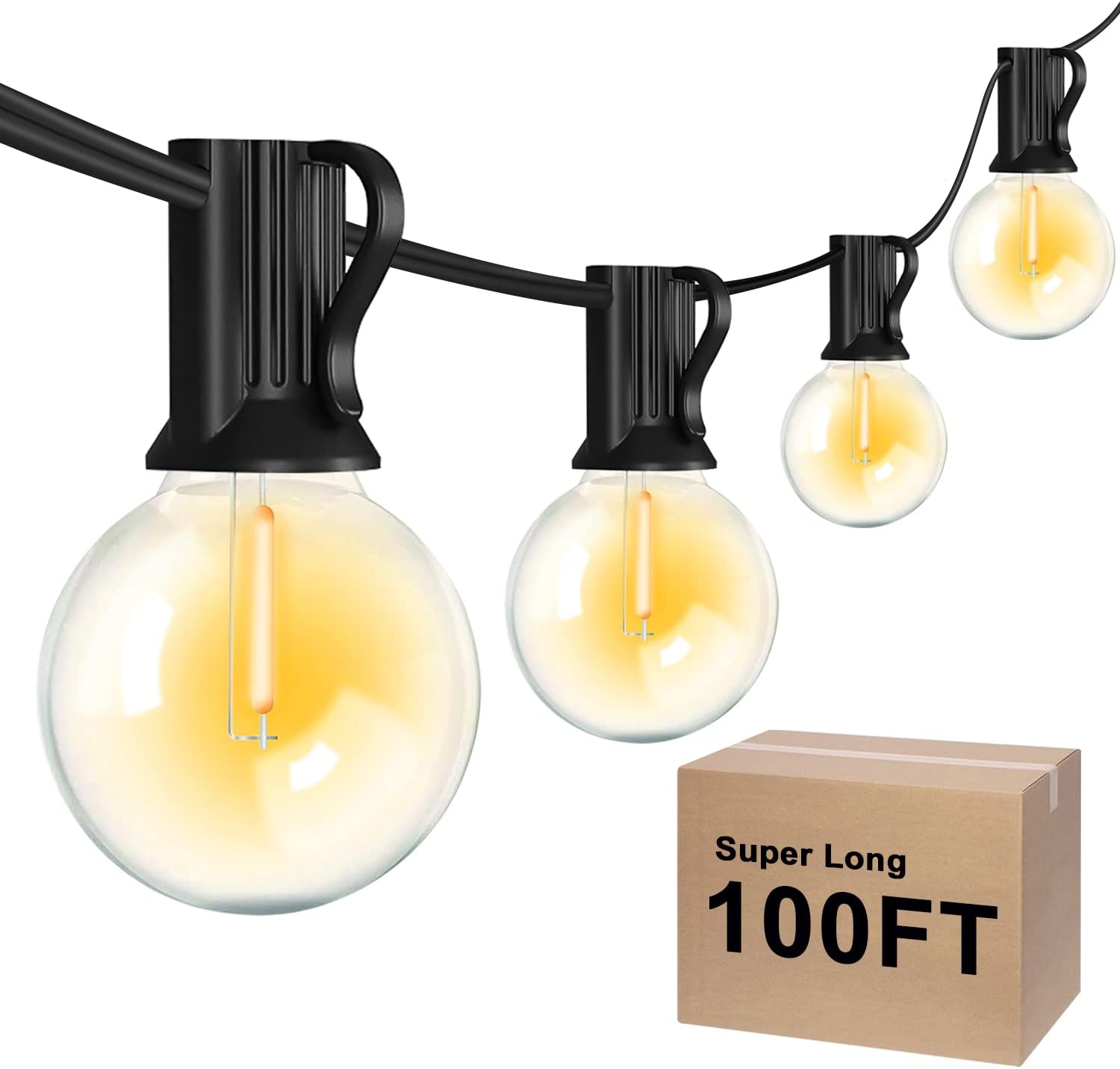 Hyrion Globe Outdoor String Lights,100ft G40 Patio Lights with 15W E12 Socket Base,50 Edison Bulbs Waterproof led String Lights Outside for Backyard Balcony Garden Party Decor