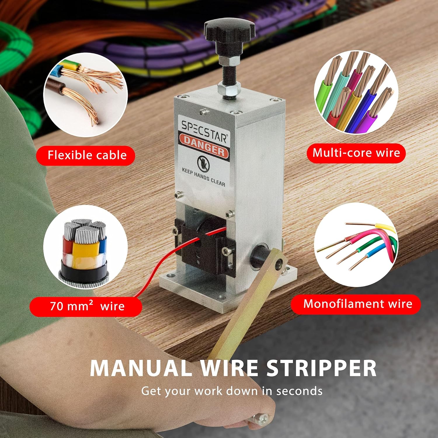 SPECSTAR Wire Stripper, Copper Stripper Machine, Scrap Cable Peeler 0.06 to 0.98 Inches, Aluminum Alloy Construction with Hand Crank, Wire Stripper Tool for Copper Wire Recycling