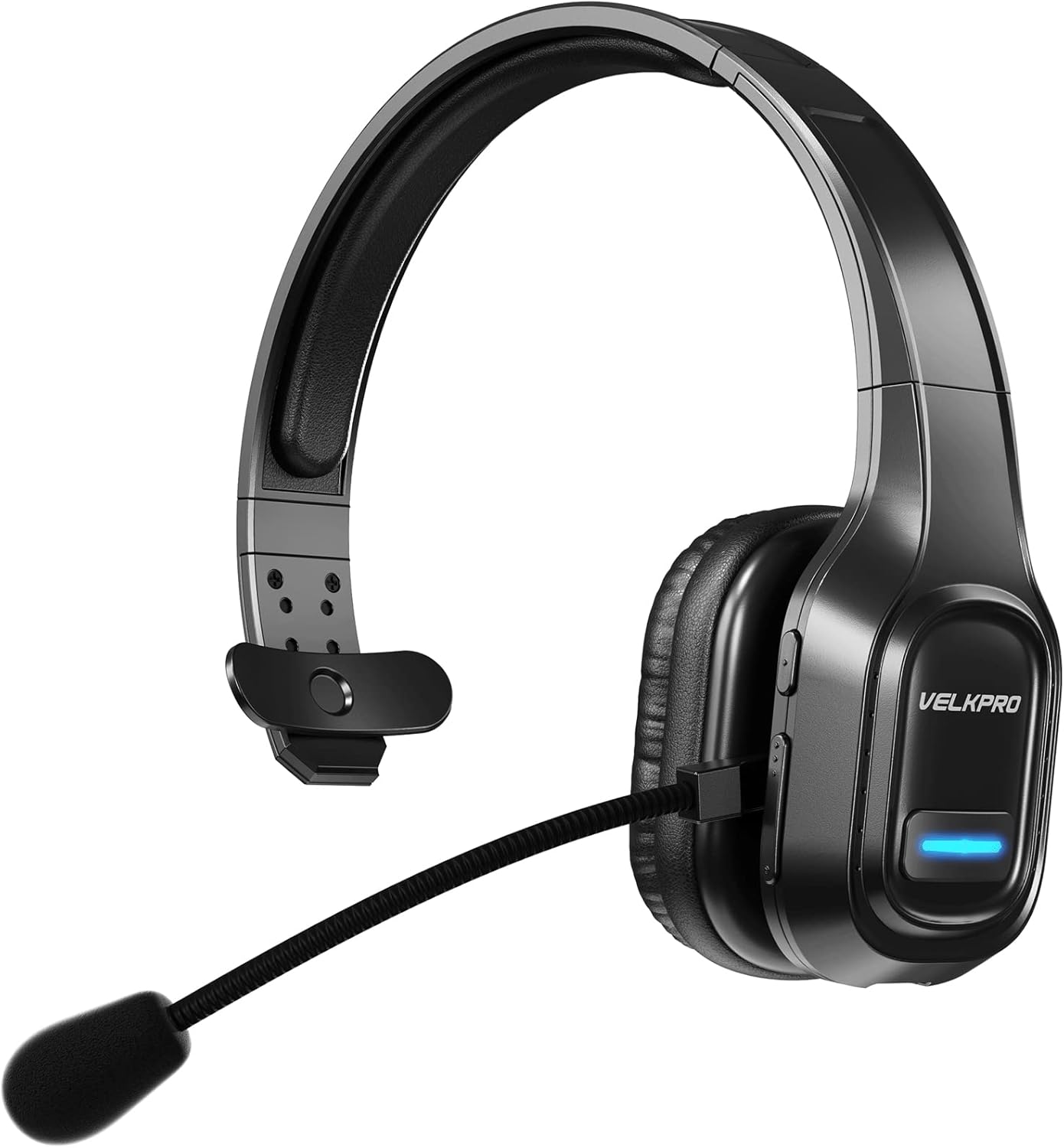 VELKPRO Wireless Headset with Microphone - Comfortable Single-Ear Headphone with Adjustable Headband, Noise Isolation Mic - Communication Accessories for Truck Drivers, Home Office, Call Center Work Pack of 2