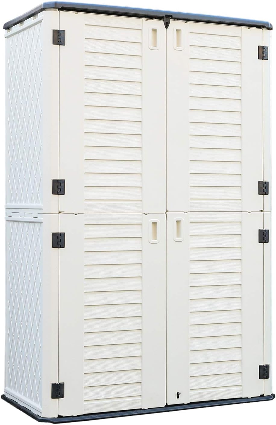 ADDOK Vertical Storage Shed Weather Resistance, Lockable Storage Unit Multi-Function, Durable Outdoor Tool Storage Cabinet for Patio, Garden, Backyards(Ivory White, 51.6 Cubic Feet)