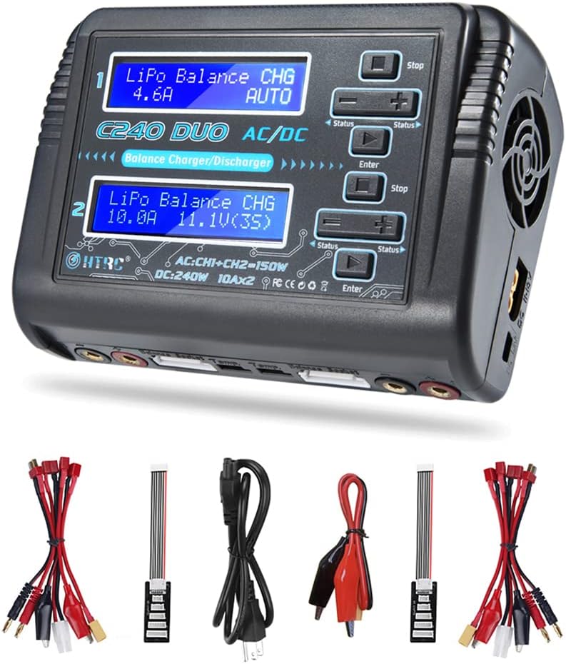 LiPo Charger Discharger Dual AC150W DC240W 10A C240 1-6S Duo Balance Battery Chargers for Li-ion Life NiCd NiMH LiHV PB Smart Battery
