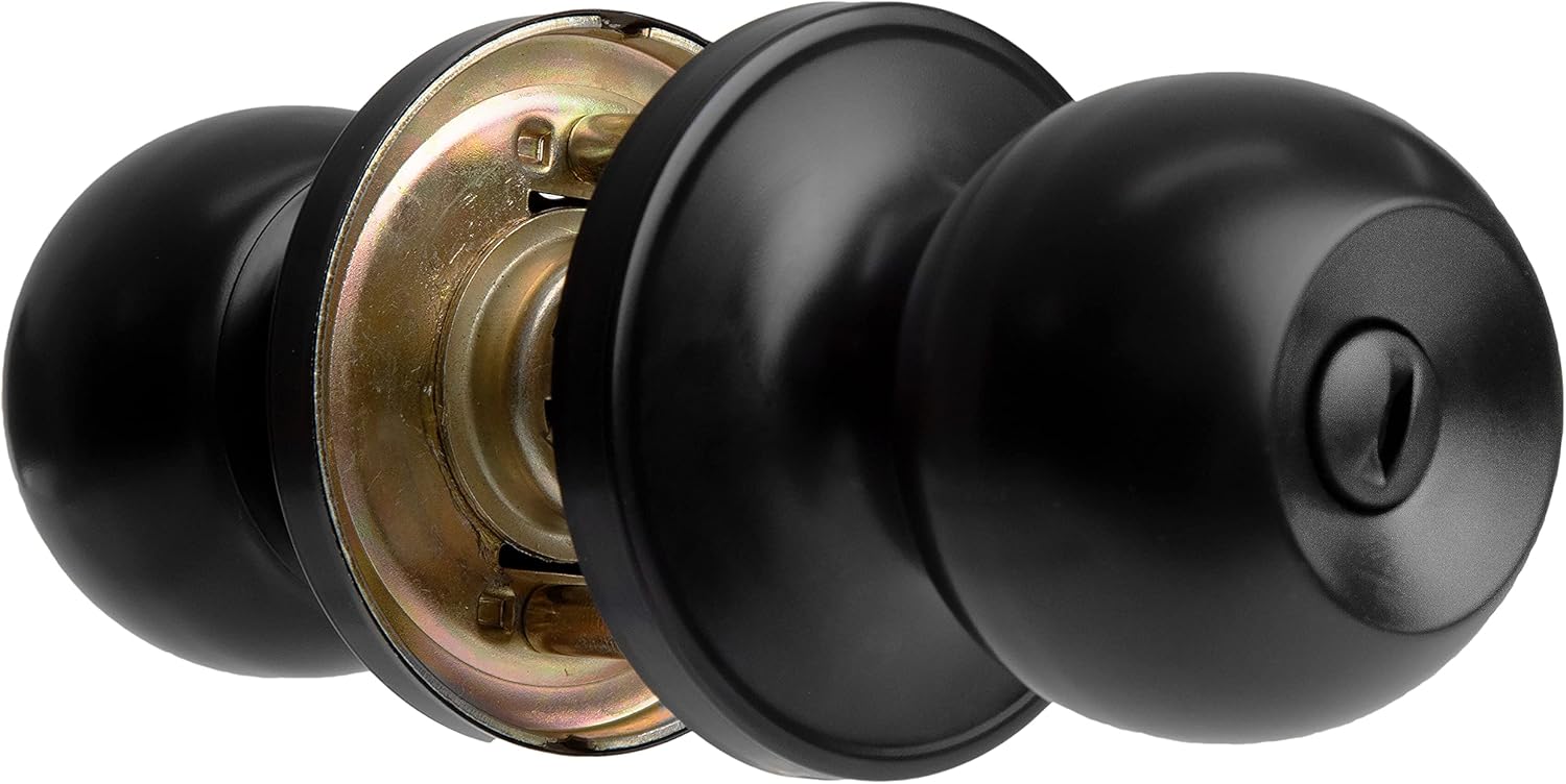 Ilyapa Privacy Door Knob for Bed/Bath - Tulip, Black Interior Keyless Turn Thumb Locking Round Door Handle, Black Pack of 2