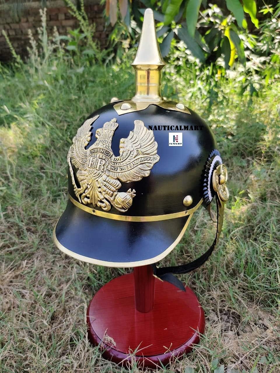 Vintage Nautical Handcraft Imperial German Prussian Pickelhaube Black Helmet