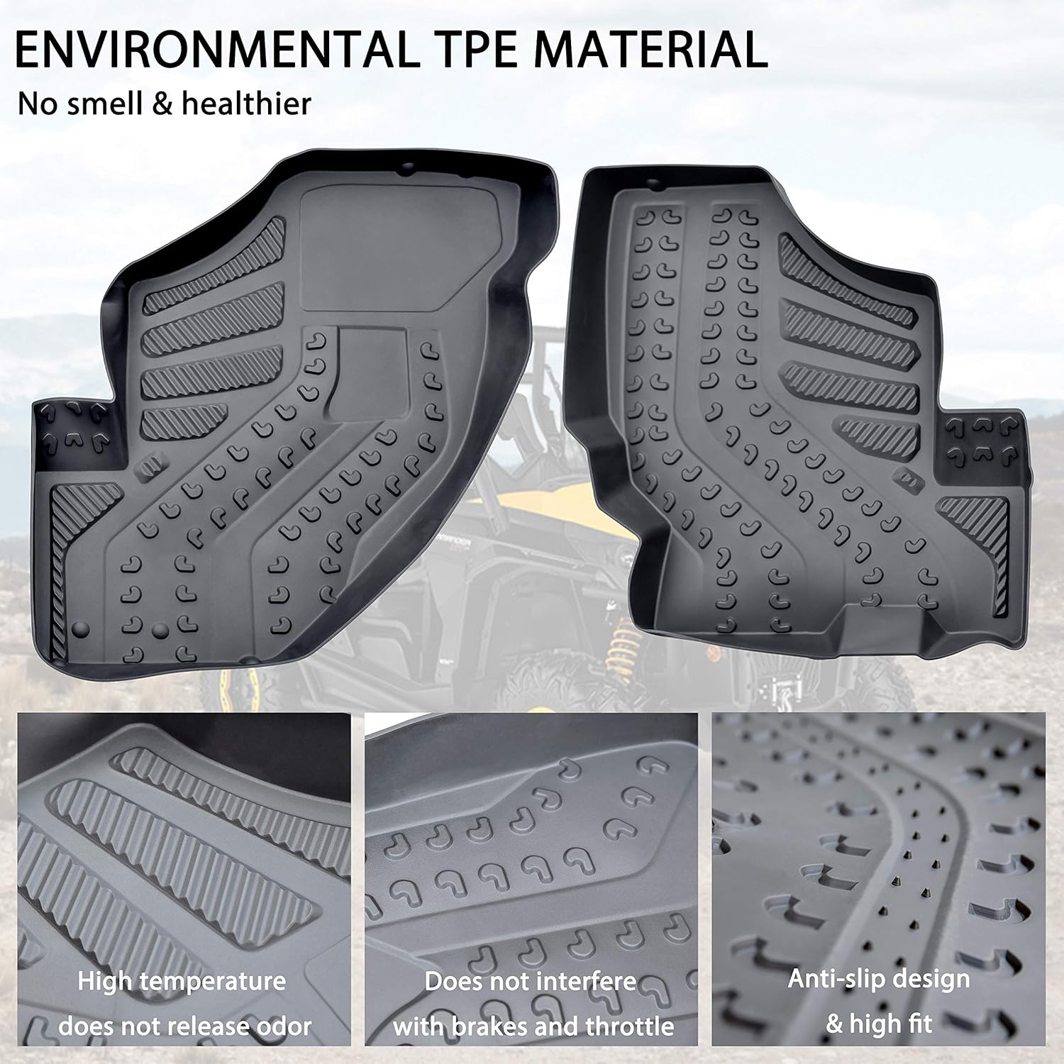 SAUTVS TPE Front Row Floor Liners Floor Mats for Can Am Commander/Maverick 2012-2020 Accessories, All Weather Protection Slush Mats