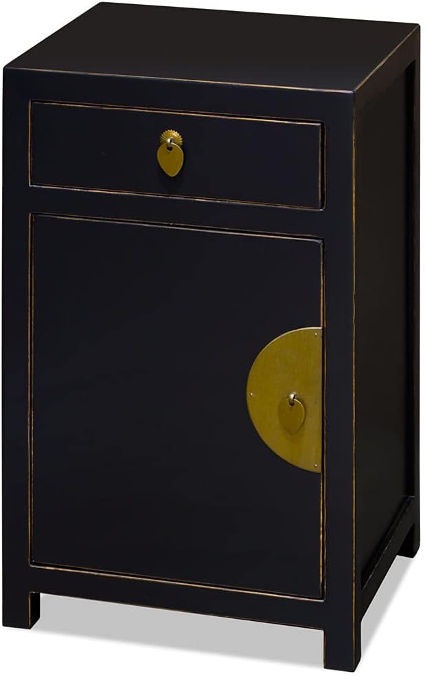 China Furniture Online Elmwood Chinese Night Stand Cabinet, Ming Style in Distressed Black Finish