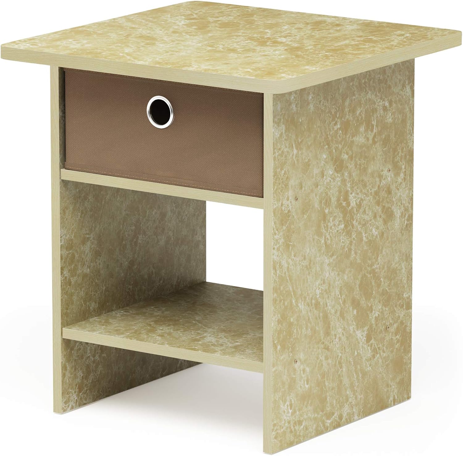 Furinno 2-10004DWN Dario End Table/Night Stand Storage Shelf with Bin Drawer, 2-Pack, Dark Walnut Pack of 2