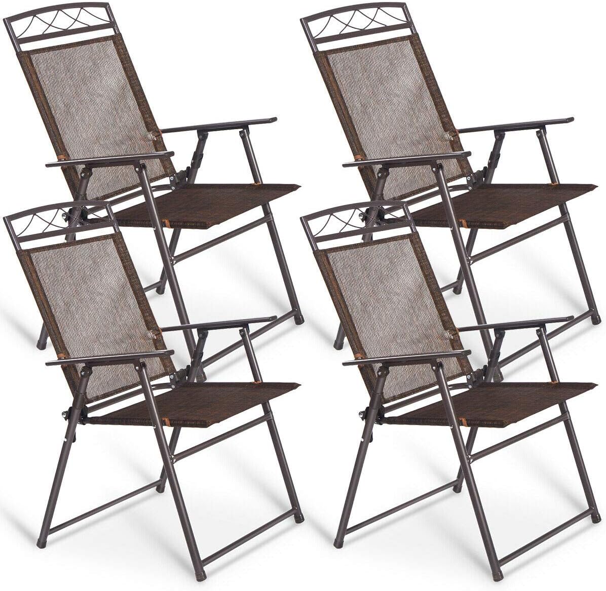 Giantex Set of 4 Patio Folding Sling Chairs Steel Camping Deck Garden Pool Backyard Chairs