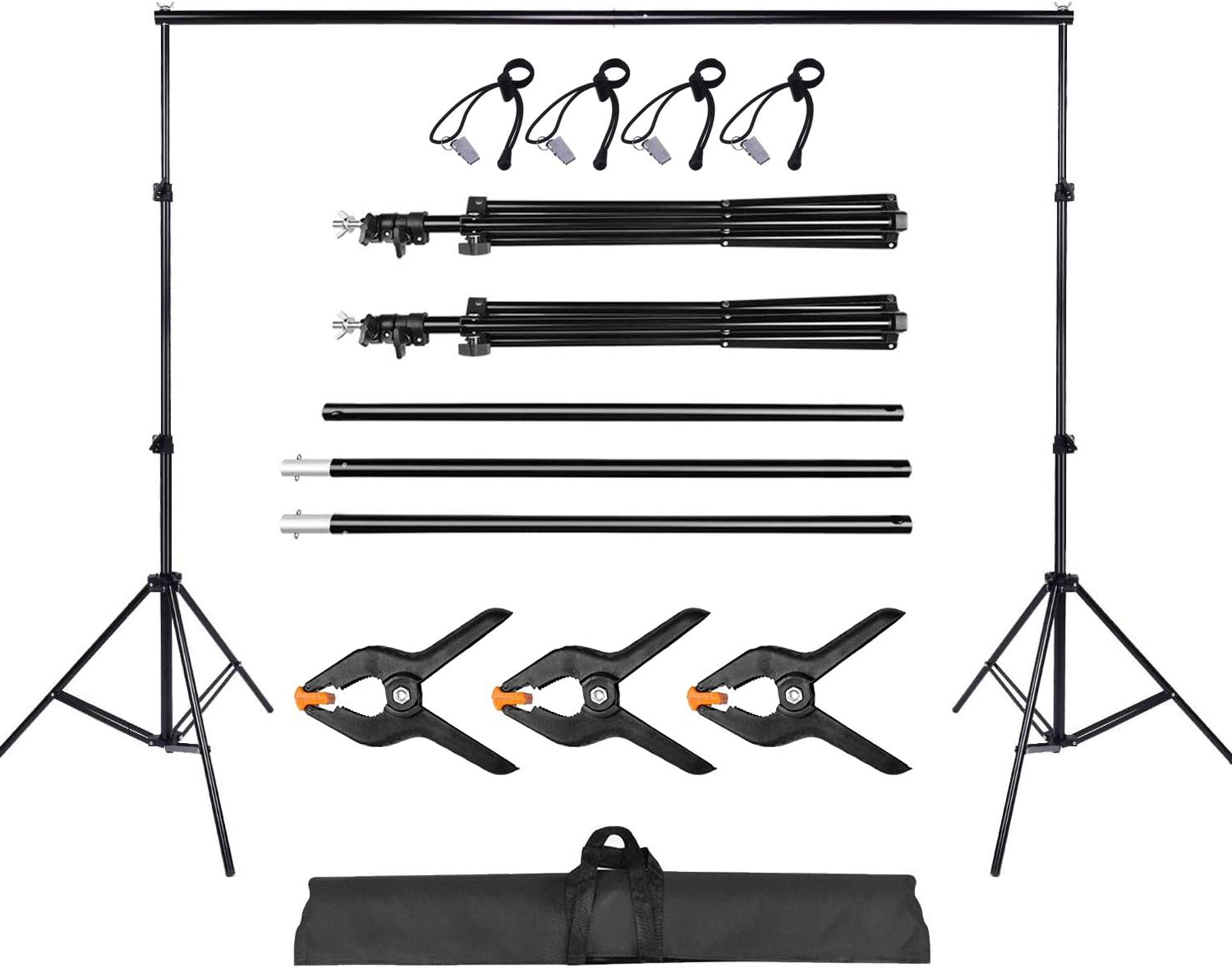 Backdrop Support Stand Kit 6.5 x 6.5ft (2 x 2M) Adjustable Photography Studio Background Stand for Photo Video Studio with Carrying Bag and Clips