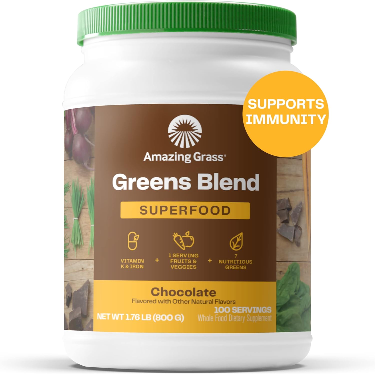 Amazing Grass Greens Blend Superfood: Super Greens Powder with Spirulina, Beet Root Powder, Chlorella, Digestive Enzymes, Prebiotics & Probiotics, Chocolate, 100 Servings (Packaging May Vary) Pack of 2