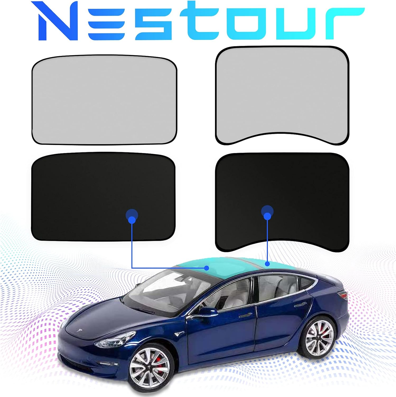Nestour Tesla Model 3 Sunshade New 2021 Version Prefectly Fit Model 3, Foldable Mesh Top Roof Sunshade and Half Covered Rear Window Sunroof Shade Fit Tesla Model 3 2021, with UV/Heat Insulation Film Pack of 2
