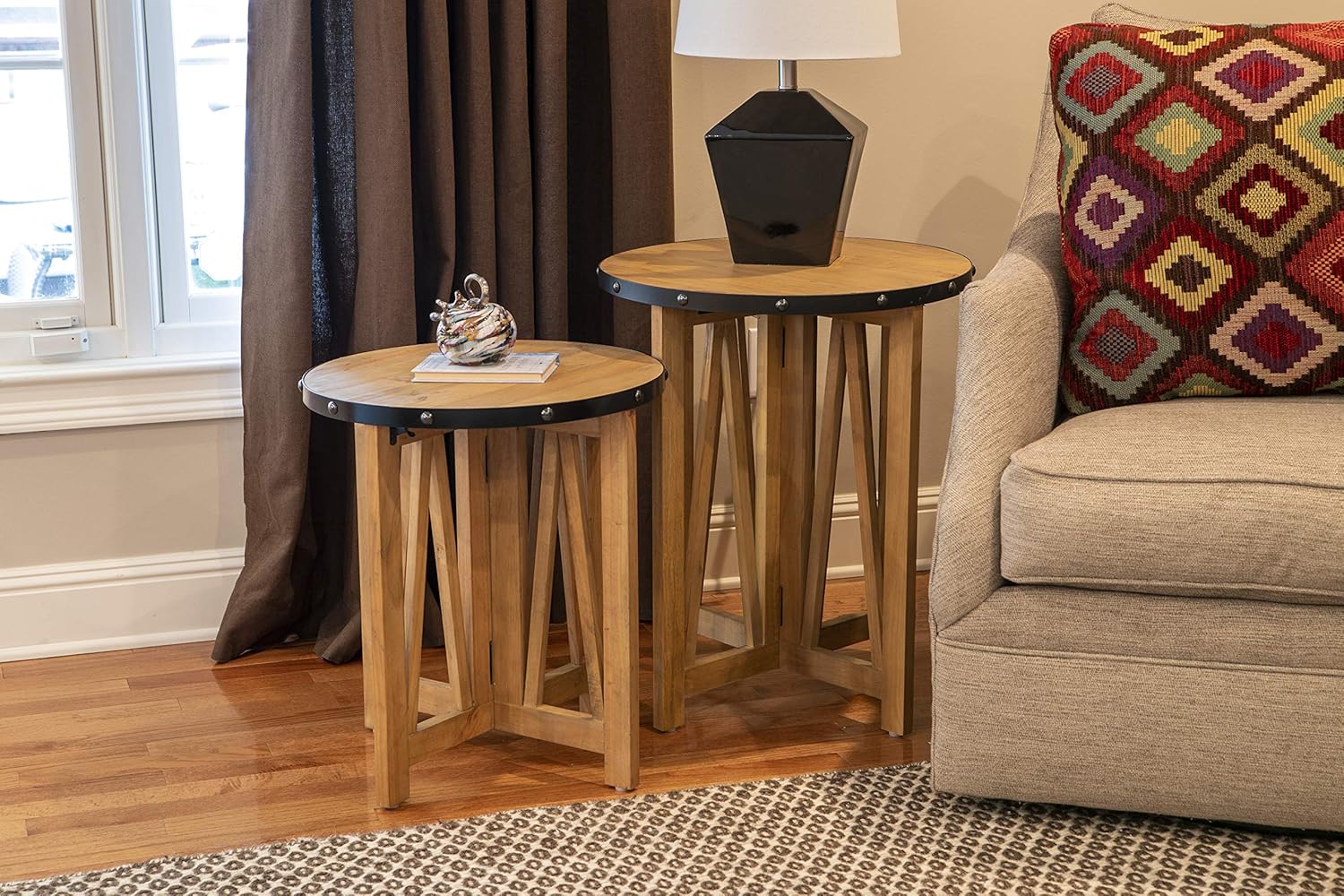 Decor Therapy Accent Side Table Set, Natural and Black