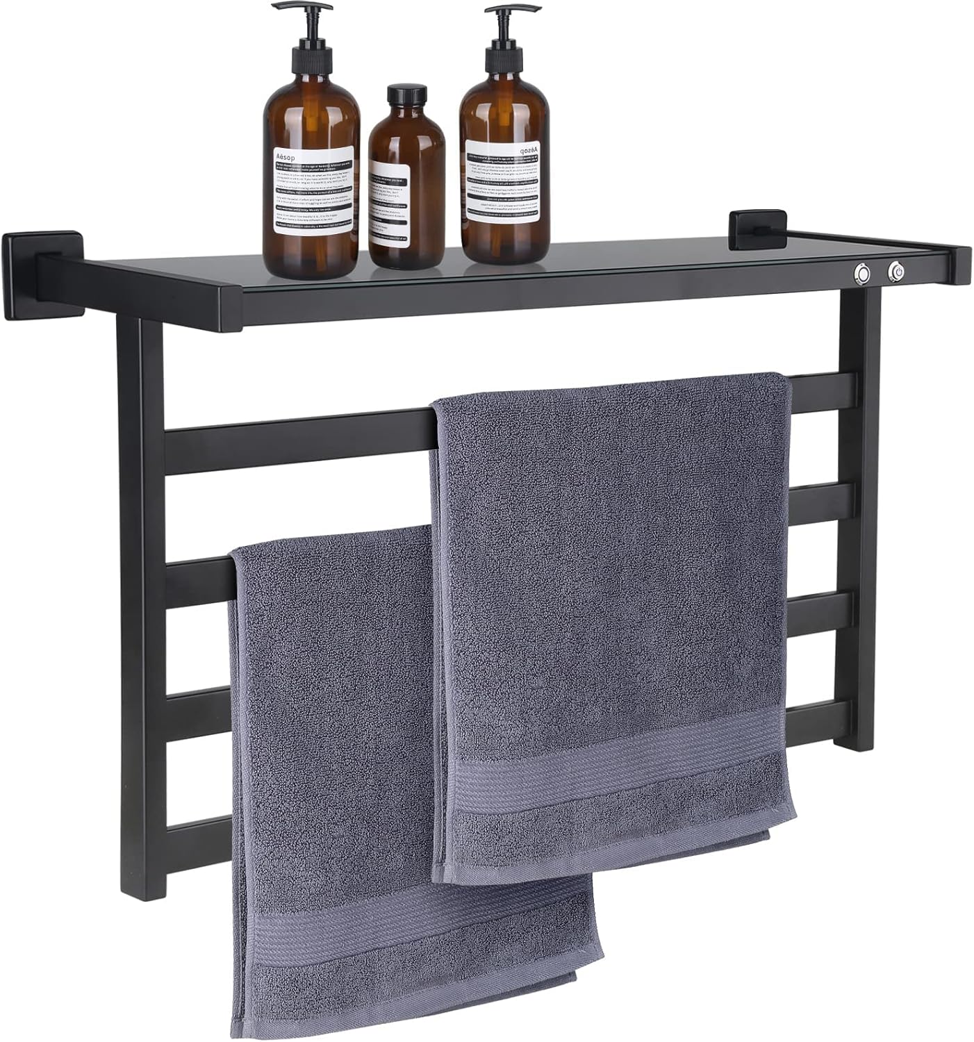 MOLOJOK Towel Warmer Wall Mounted Hot for Bathroom Plug-in Electric Heated Towel Rack Stainless Steel Curved Square 4 Bars Drying Rack 23x14x7.5 inches