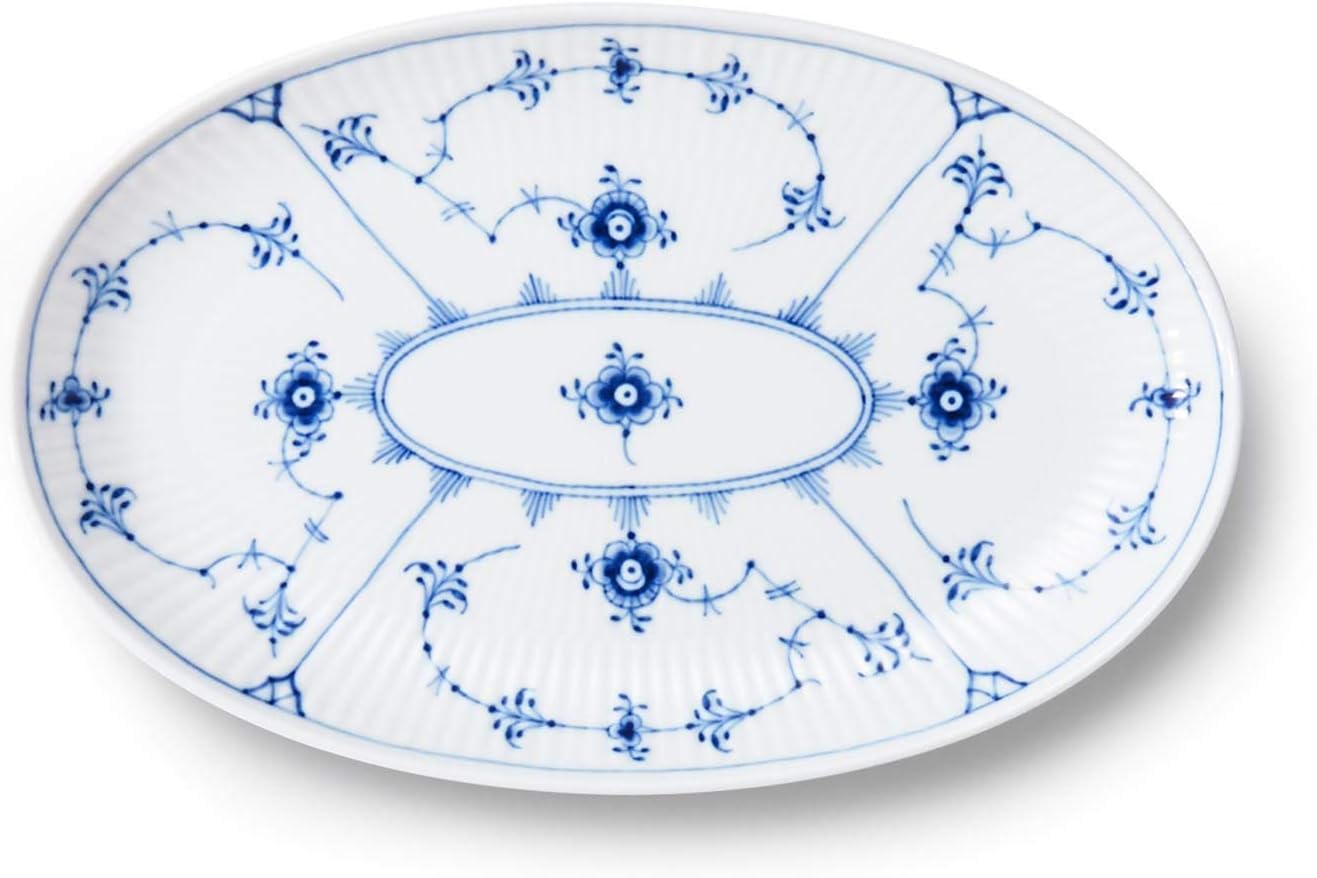 Blue Fluted Plain Oval Accent Dish