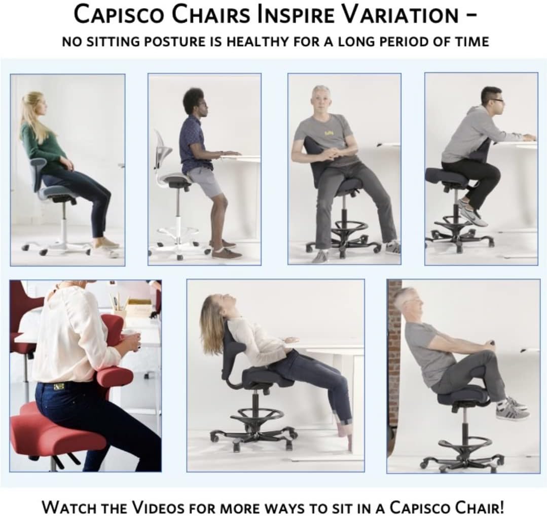 HAG Capisco Puls Adjustable Standing Desk Chair - Black Frame - Light Gray Full Cushion